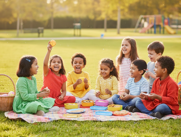 Children enjoying outdoor picnic together